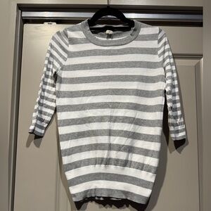 J. Crew Heather Gray and White women’s XS Striped 3/4 sleeve cotton sweater